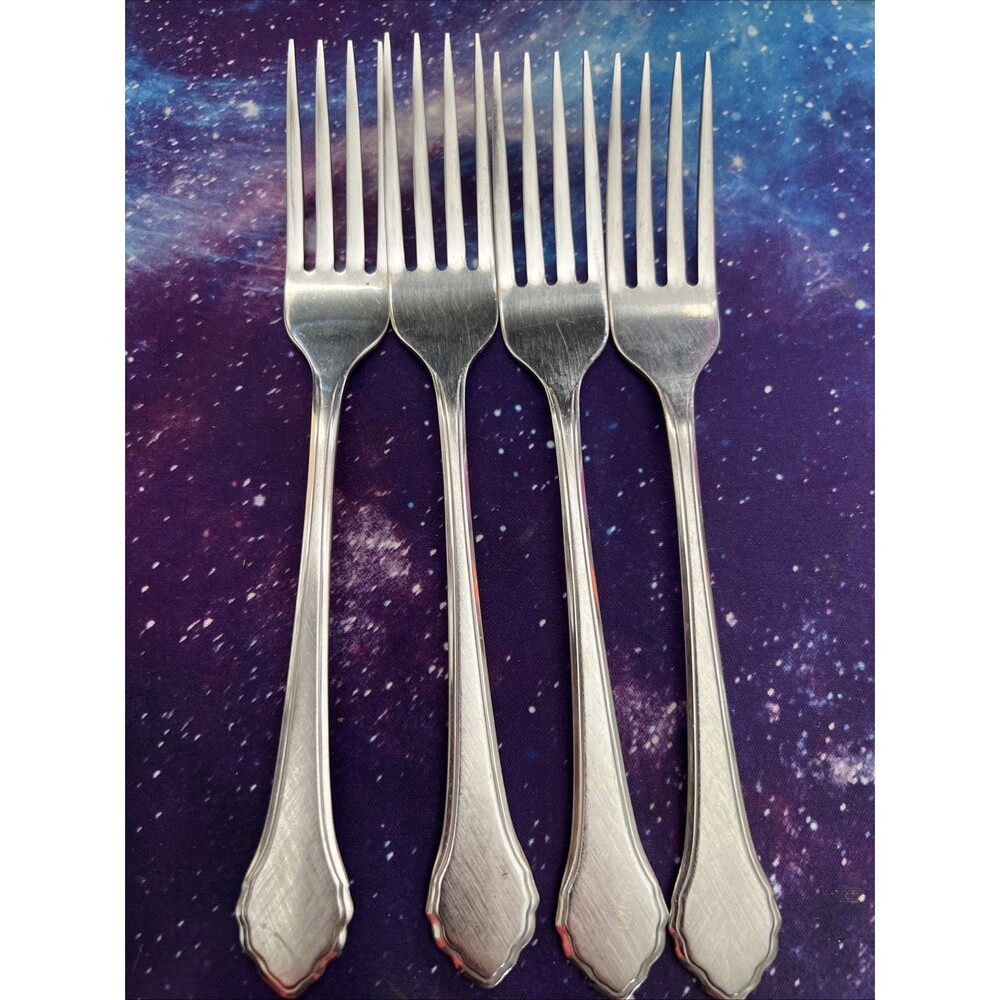 4 DINNER FORKS ROGERS ONEIDA SUMMER MIST AUTUMN GLOW DELUXE STAINLESS 7 1/4"